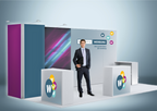 Messewand Stecksystem Augsburg 622 x 300 cm | modular, werkzeugfrei, LED Spots & Hinterleuchtung für Messen
