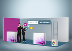 Messewand Stecksystem Friedrichshafen 614 x 314 cm | werkzeugfrei, LED Spots & Hinterleuchtung, ideal für Messeauftritt