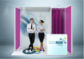 Messestand System Köln 308 x 310 cm | nachhaltig, werkzeugfrei, LED Spots & Hinterleuchtung für professionelle Messen