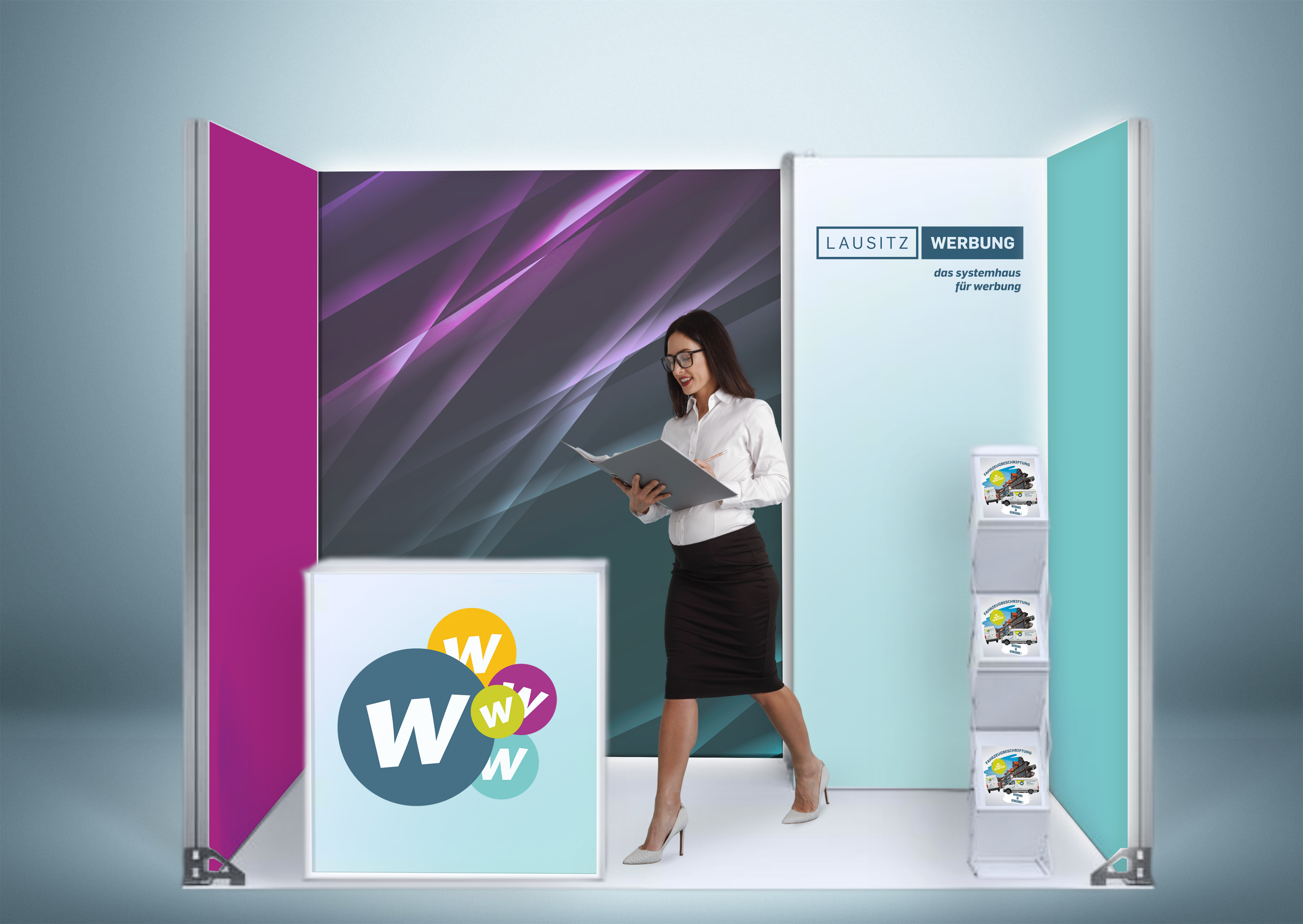 Messestand System München 316 x 304 cm | werkzeugfrei, hinterbeleuchtet | perfekt für Messeauftritt
