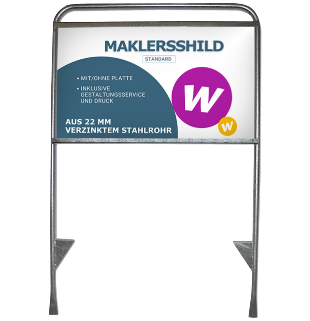 Maklerschild S aus verzinktem Stahlrohr | inkl. 3 mm Aluminiumverbundplatte mit UV-beständigem Druck