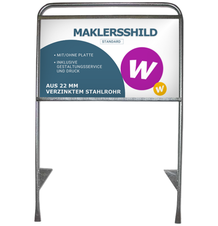 Maklerschild S aus verzinktem Stahlrohr | inkl. 3 mm Aluminiumverbundplatte mit UV-beständigem Druck