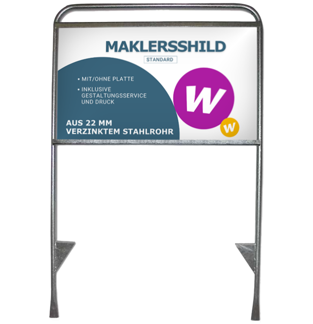 Maklerschild XL aus verzinktem Stahlrohr | inkl. 3 mm Aluminiumverbundplatte mit UV-beständigem Druck