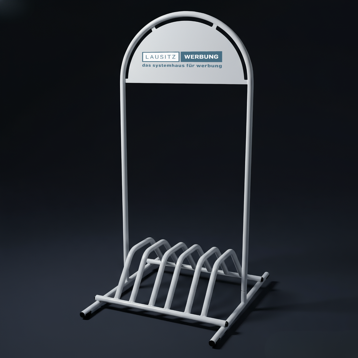Kundenstopper mit Fahrradabstellplatz und Logo-Schild – in Silber oder Weiß, inkl. Druck - Bild 2