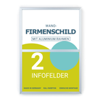 Wand-Firmenschild mit Alu-Rahmen und 2 Feldern  | silber eloxiert,  RAL-Farbton