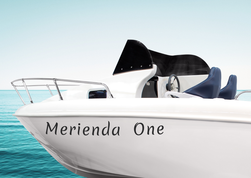 Bootsbeschriftung 8 cm hoch| für Festboote: Segelboot, Katamaran, Jacht, Sportboot | personalisierte Aufkleber + Gratis Symbole | ein Produkt - beide Seiten des Bootes  (2 Schriftzüge) - Bild 3