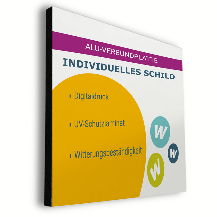Aluverbundplatte + Digitaldruck: Schild mit UV-Schutzlaminat für Wetterbeständigkeit