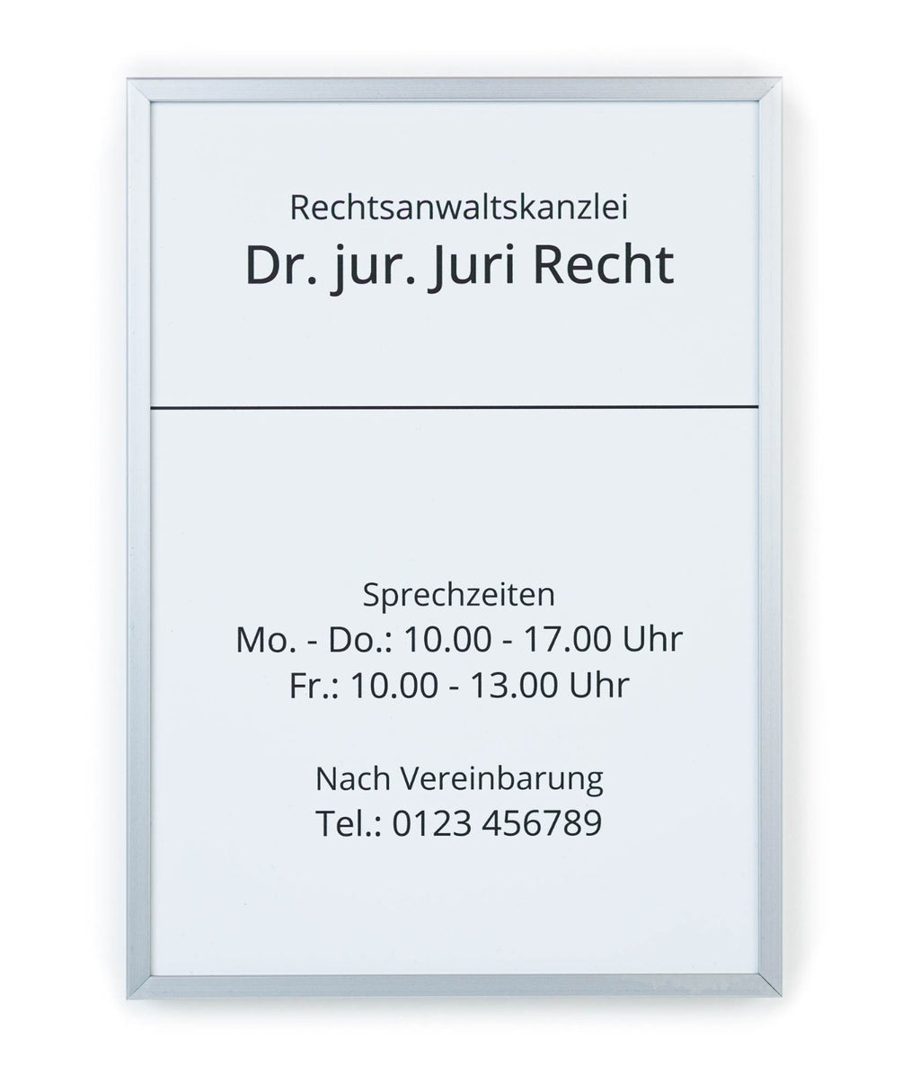 Wand-Firmenschild mit Alu-Rahmen und 2 Feldern  | silber eloxiert,  RAL-Farbton - Bild 11