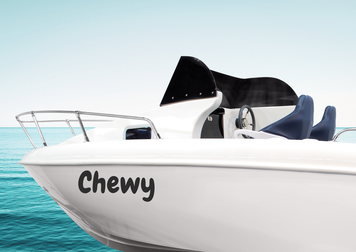 Bootsbeschriftung 20 cm hoch| für Festboote: Segelboot, Katamaran, Jacht, Sportboot | personalisierte Aufkleber + Gratis Symbole | ein Produkt - beide Seiten des Bootes  (2 Schriftzüge) - Bild 9
