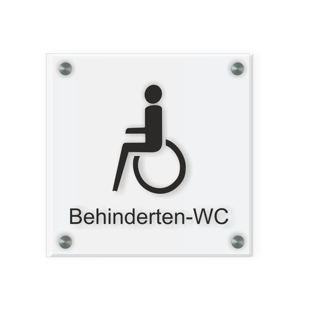 Behinderten Schild für WC | Design A |  15 x 15 cm  Glas | Weiß, Schwarz, Anthrazit | mit / ohne Abstandshaltern