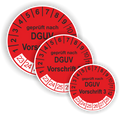 Prüfplaketten DGUV V.3 als Aufkleber — 60 Stück — Ø 20, 30 oder 35 mm — Farbe: Rot