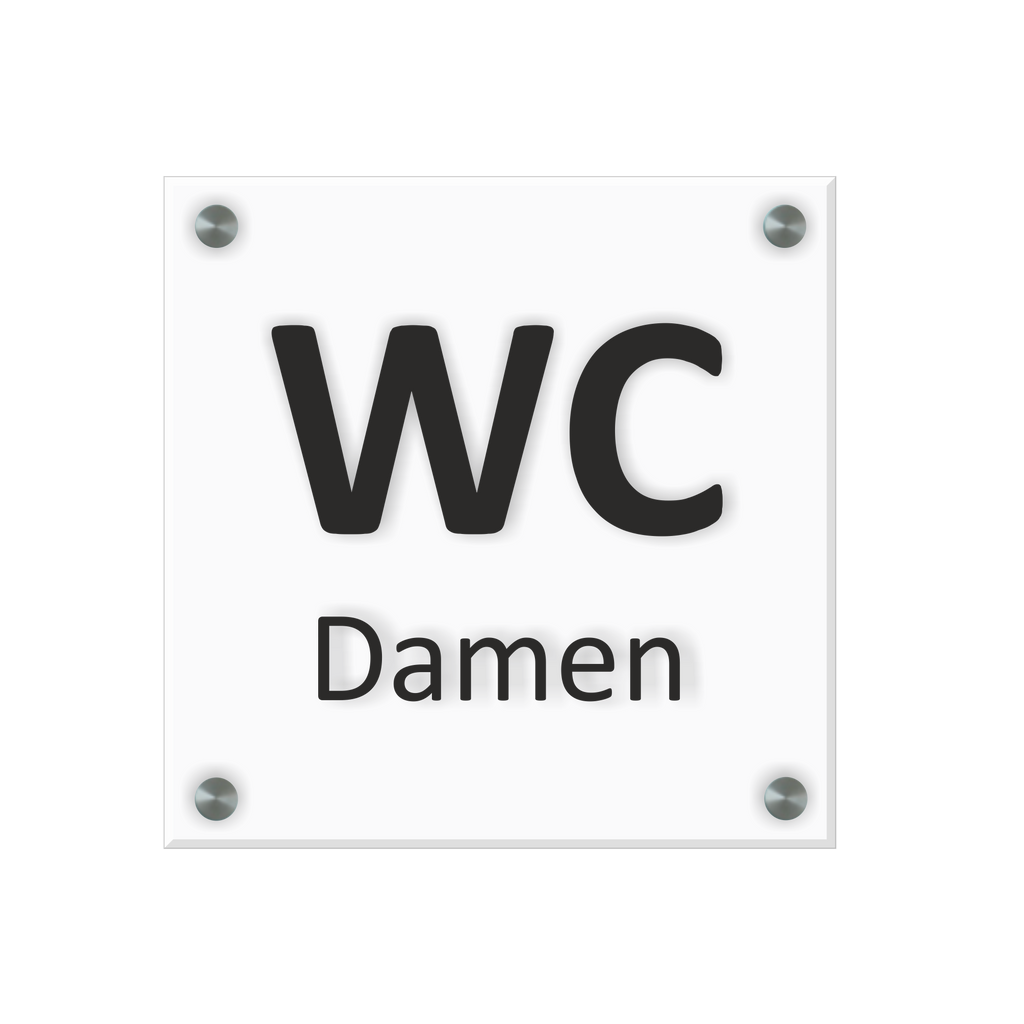 WC Schild Damen Design A | 15 cm x 15 cm Glas | Weiß, Schwarz, Anthrazit  | mit / ohne Abstandshaltern
