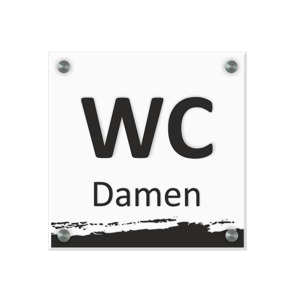 WC Schild Damen Design B | 15 cm x 15 cm Glas | Weiß, Schwarz, Anthrazit | mit / ohne Abstandshaltern