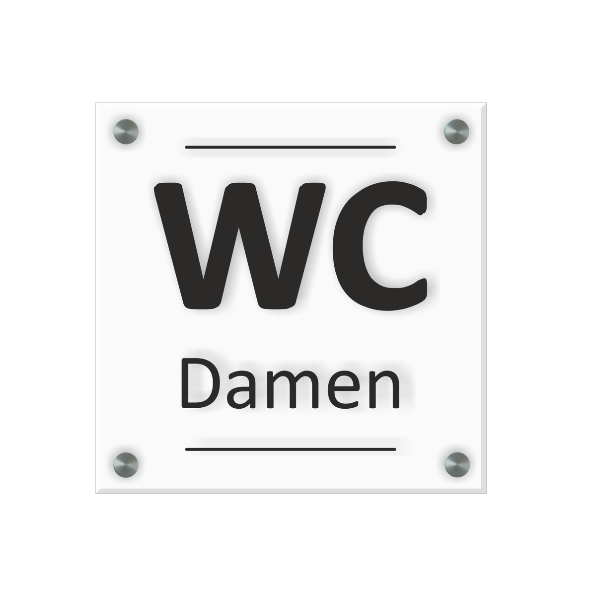 WC Schild Damen Design C | 15 cm x 15 cm Glas | Weiß, Schwarz, Anthrazit | mit / ohne Abstandshaltern