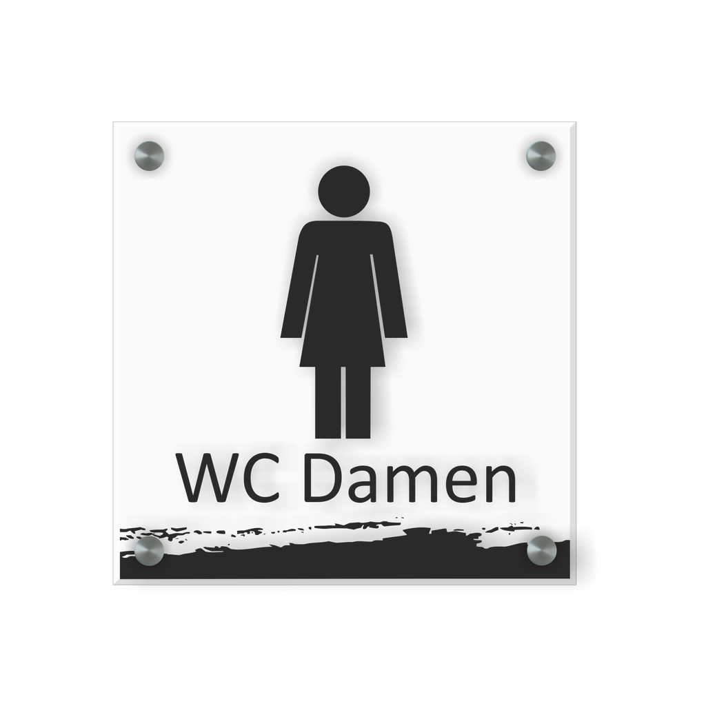 WC Schild Damen Design F | 15 cm x 15 cm Glas | Weiß, Schwarz, Anthrazit | mit / ohne Abstandshaltern