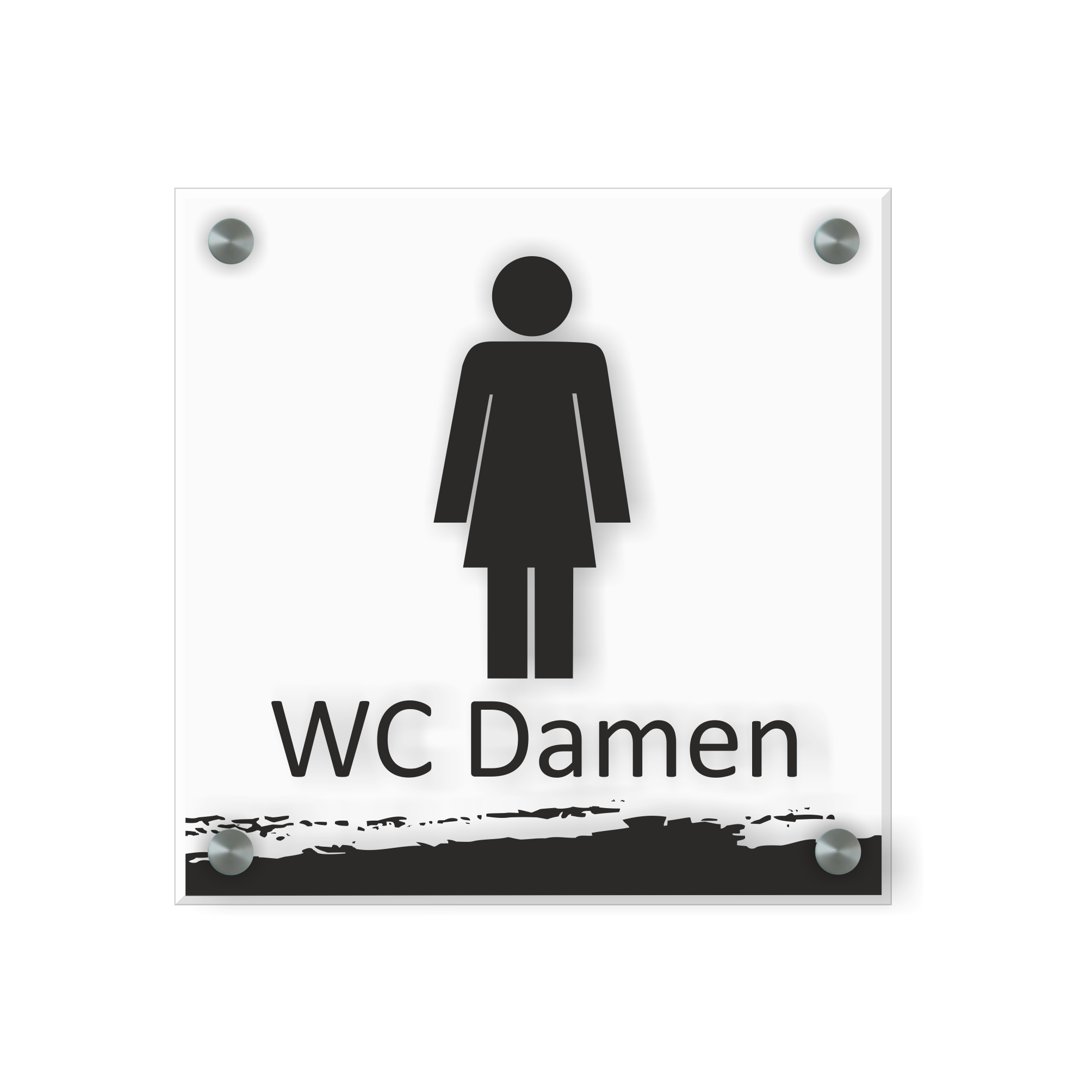 WC Schild Damen Design F | 15 cm x 15 cm Glas | Weiß, Schwarz, Anthrazit | mit / ohne Abstandshaltern