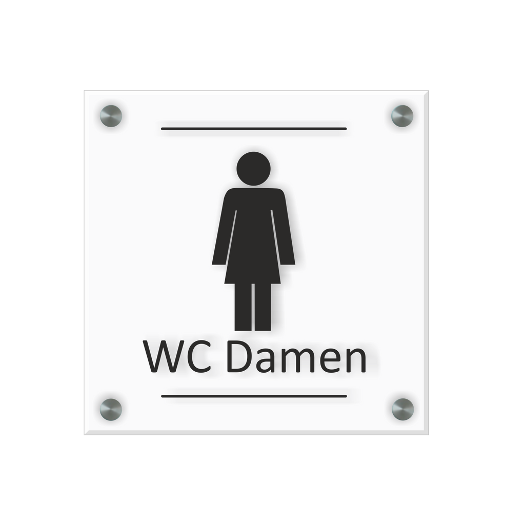 WC Schild Damen Design G | 15 cm x 15 cm Glas | Weiß, Schwarz, Anthrazit | mit / ohne Abstandshaltern