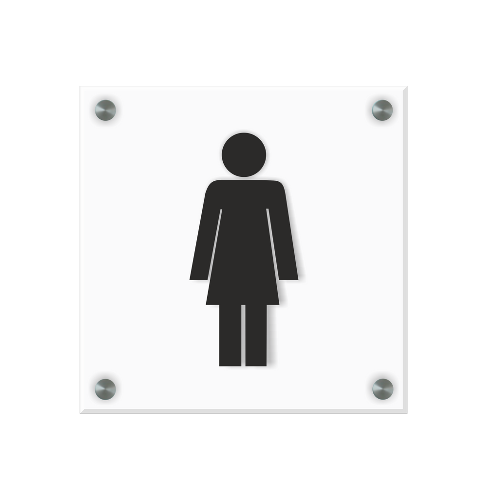 WC Schild Damen Design H | 15 cm x 15 cm Glas | Weiß, Schwarz, Anthrazit  | mit / ohne Abstandshaltern