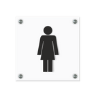 WC Schild Damen Design H | 15 cm x 15 cm Glas | Weiß, Schwarz, Anthrazit  | mit / ohne Abstandshaltern