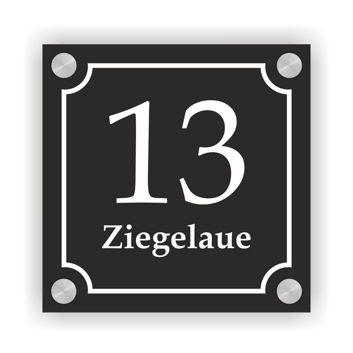 Hausnummernschild Alu-Verbund 2 mm (15 × 15 cm) | Abstandshaltern  | Bohrungen