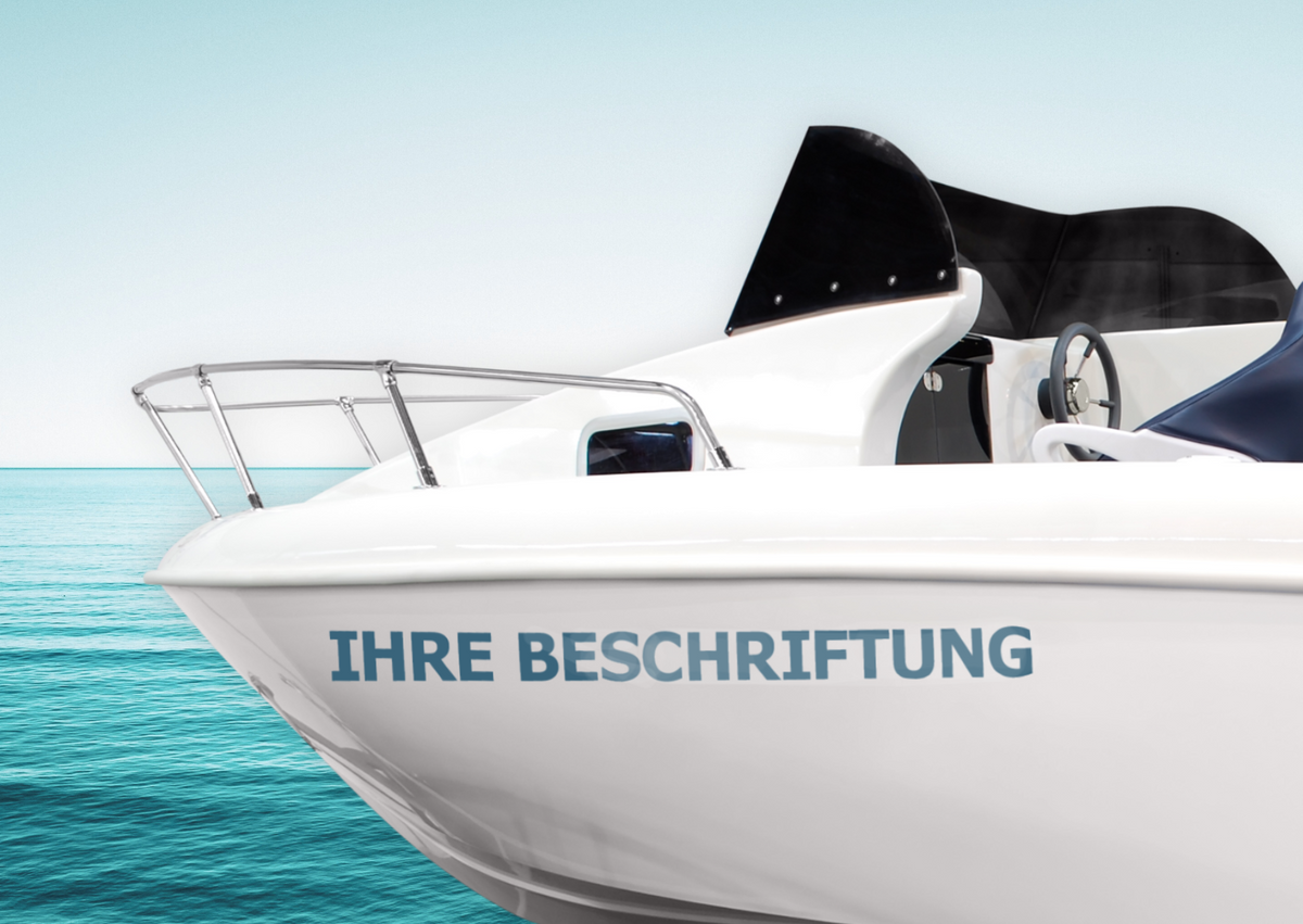Bootsbeschriftung 10 cm hoch| für Festboote: Segelboot, Katamaran, Jacht, Sportboot | personalisierte Aufkleber + Gratis Symbole | ein Produkt - beide Seiten des Bootes  (2 Schriftzüge)