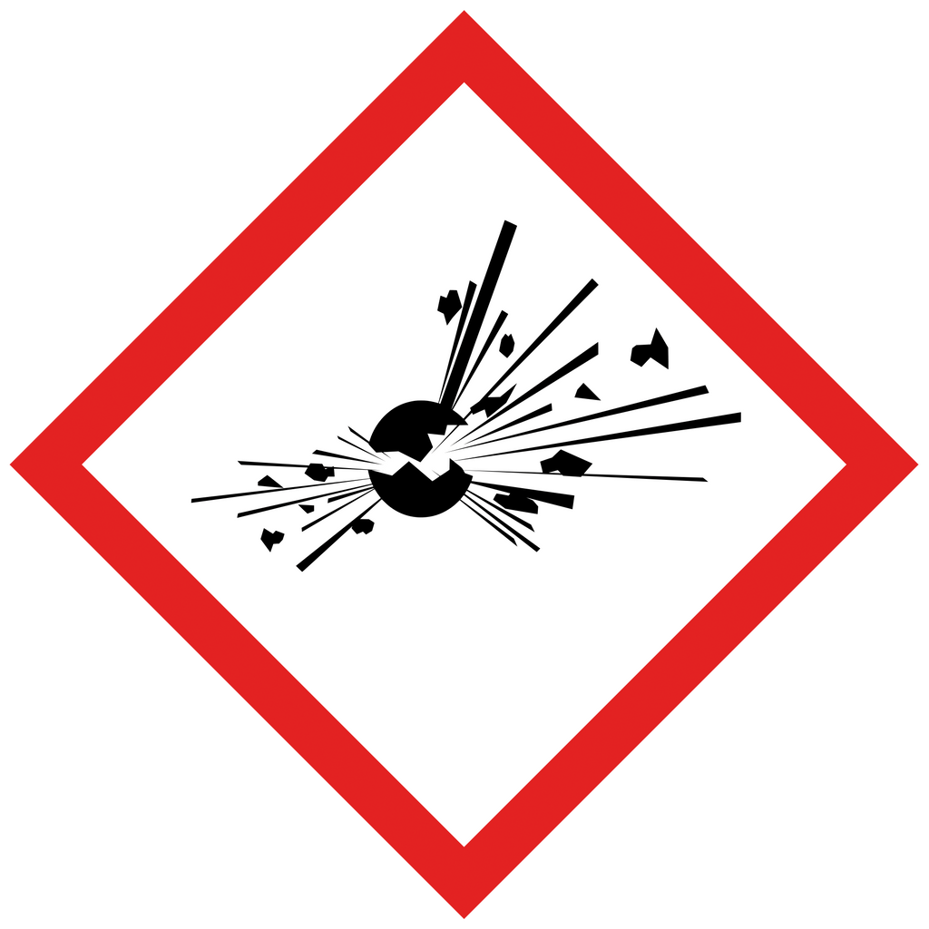 Gefahrstoffsymbol GHS 01 „Explosiv“ GHS01 |  Nitroglycerin, Organische Peroxide, Selbstzersetzliche Stoffe und Gemische  | CLP Gefahrgut Kennzeichnung