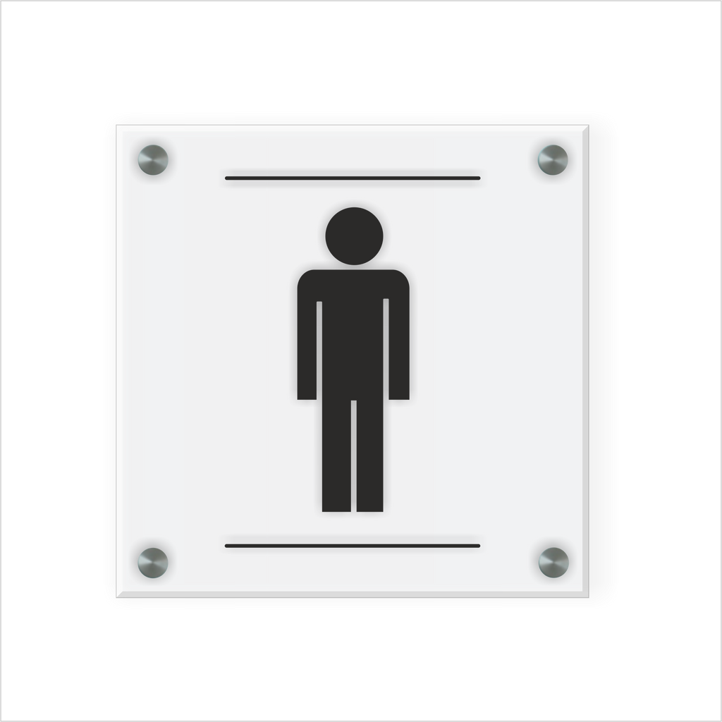 WC Schild Herren Design J | 15 cm x 15 cm Glas | Weiß, Schwarz, Anthrazit  | mit / ohne Abstandshaltern