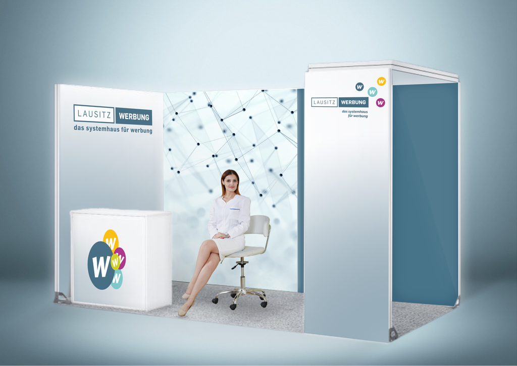 Messestand System Düsseldorf 412 x 218 cm | werkzeugfrei, hinterbeleuchtet | perfekt für Messeauftritt