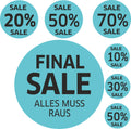 7x SALE Aufkleber Set, Farbe blau-schwarz – Rabatt Sticker für Schaufenster | Werbeaufkleber