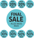 9x SALE Aufkleber Set, Farbe blau-schwarz – Rabatt Sticker für Schaufenster | Final Sale