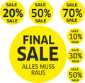 7x SALE Aufkleber Set, Farbe gelb-schwarz – Rabatt Sticker für Schaufenster |  Werbeaufkleber