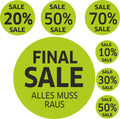7x SALE Aufkleber Set, Farbe grün-schwarz – Rabatt Sticker für Schaufenster | Final Sale