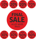 9x SALE Aufkleber Set, Farbe rot-schwarz – Rabatt Sticker für Schaufenster | Werbeaufkleber