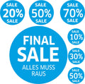 7x SALE Aufkleber Set, Farbe blau – Rabatt Sticker für Schaufenster |  Werbeaufkleber