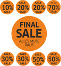9x SALE Aufkleber Set, Farbe orange-schwarz – Rabatt Sticker für Schaufenster
