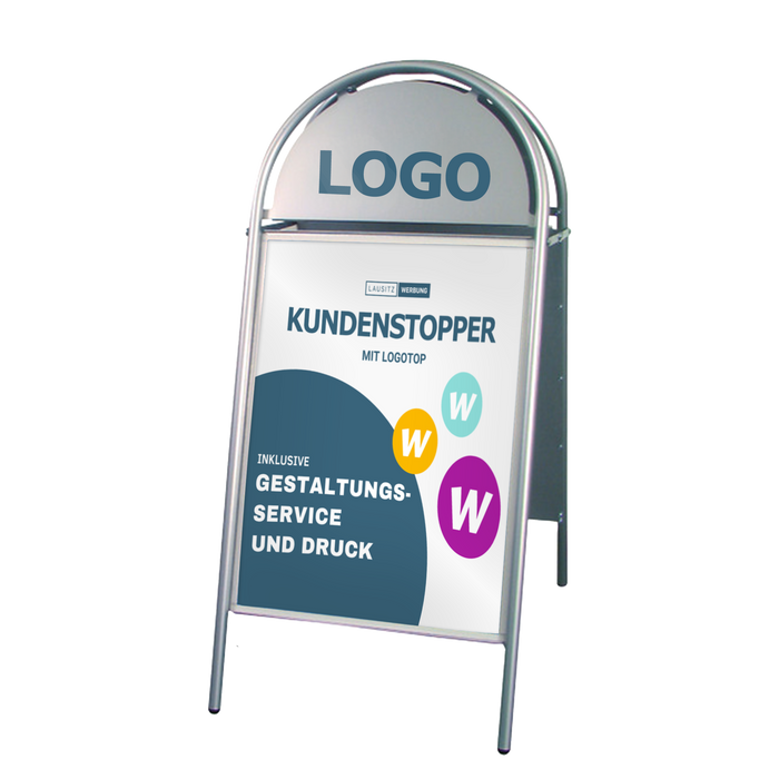 Indoor/Outdoor Kundenstopper mit Logotop | A1,70x100cm | weiß, schwarz, silber, rot
