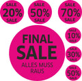 7x SALE Aufkleber Set, Farbe pink-schwarz – Rabatt Sticker für Schaufenster | Ausverkauf Werbeaufkleber