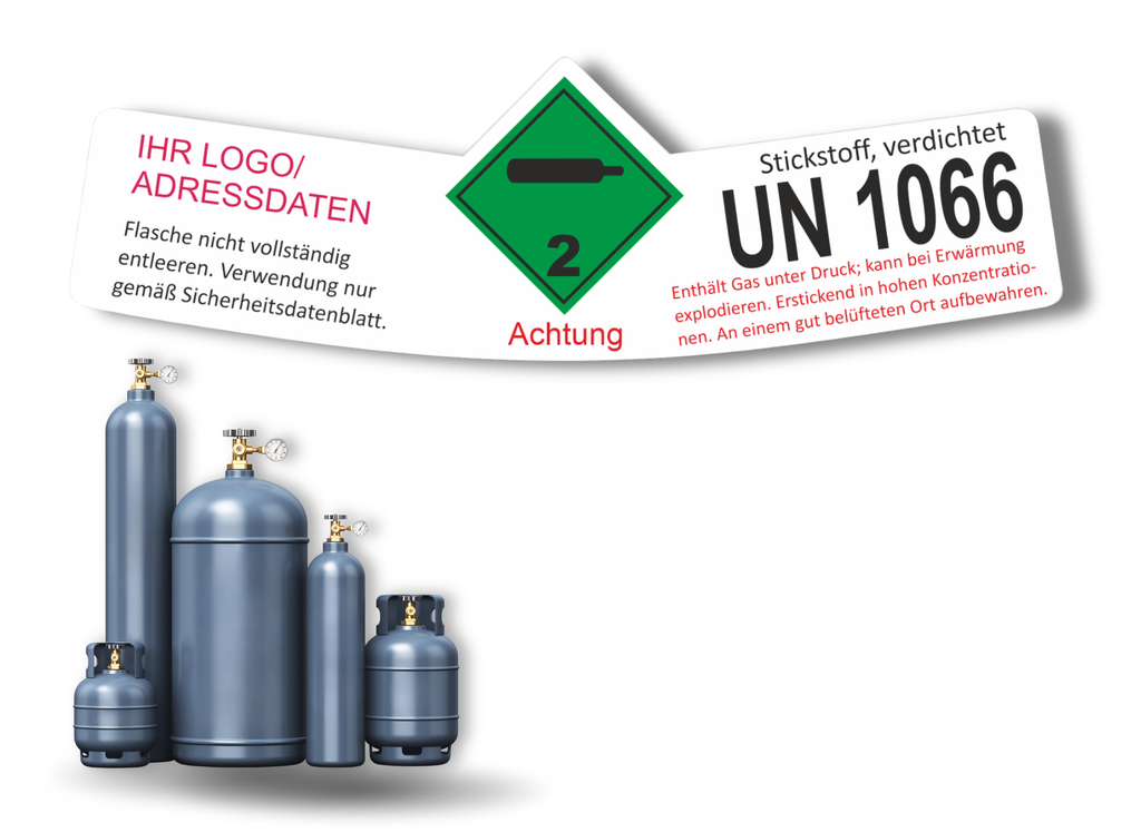 Stickstoff verdichtet UN 1066 mit 1 Symbol  | Gefahrgut Kennzeichnung Aufkleber | ADR & DIN EN ISO | Personalisierung