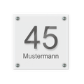 Personalisiertes Türschild | Design 1 |  Hausnummer und Wunschtext | aus Acrylglas 20x20 cm inkl. Aluminium-Abstandshalter