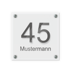 Personalisiertes Türschild | Design 1 |  Hausnummer und Wunschtext | aus Acrylglas 20x20 cm inkl. Aluminium-Abstandshalter