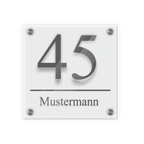 Personalisiertes Türschild | Design 2 |  Hausnummer und Wunschtext | aus Acrylglas 20x20 cm inkl. Aluminium-Abstandshalter