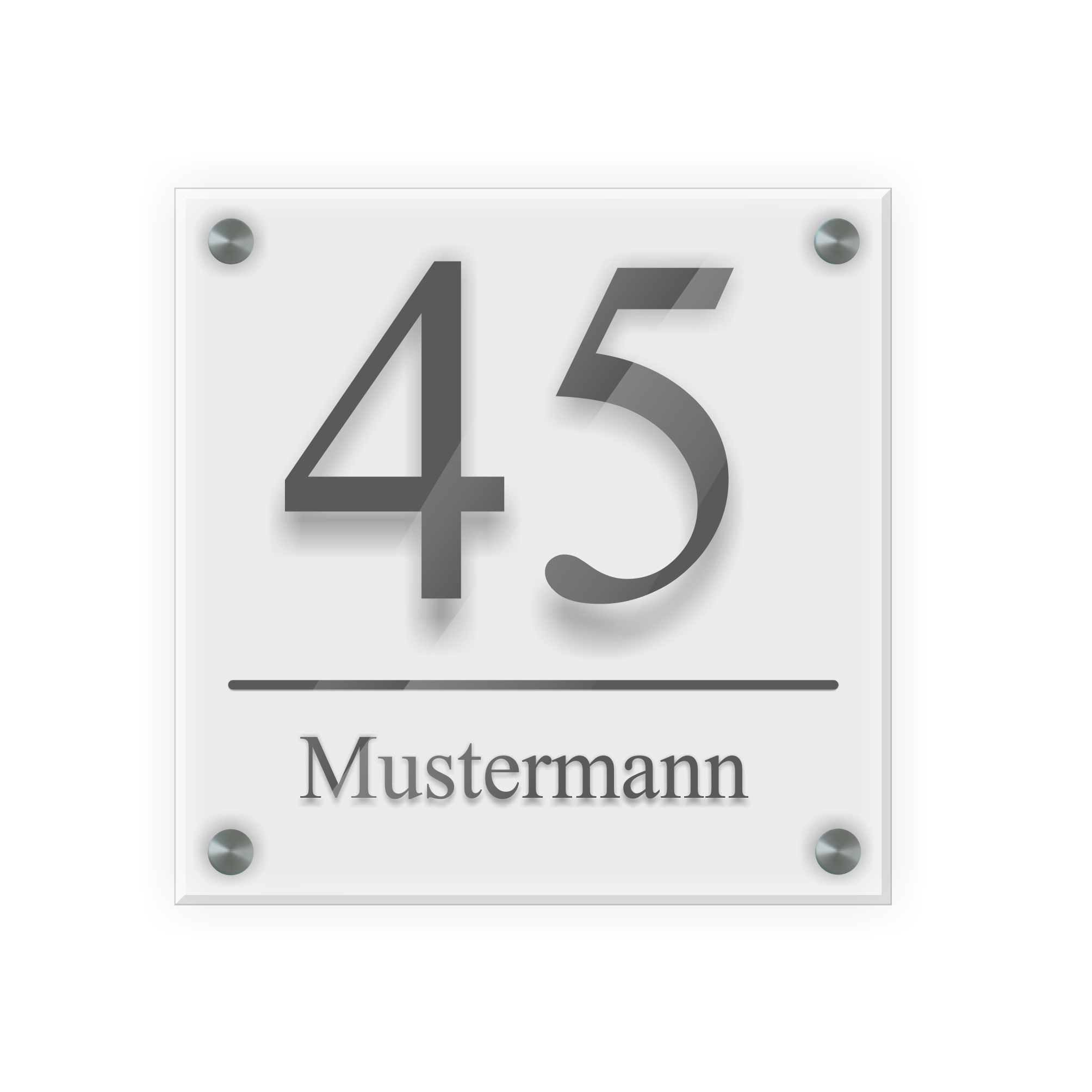 Personalisiertes Türschild | Design 2 |  Hausnummer und Wunschtext | aus Acrylglas 20x20 cm inkl. Aluminium-Abstandshalter