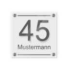 Personalisiertes Türschild | Design 3 |  Hausnummer und Wunschtext | aus Acrylglas 20x20 cm inkl. Aluminium-Abstandshalter