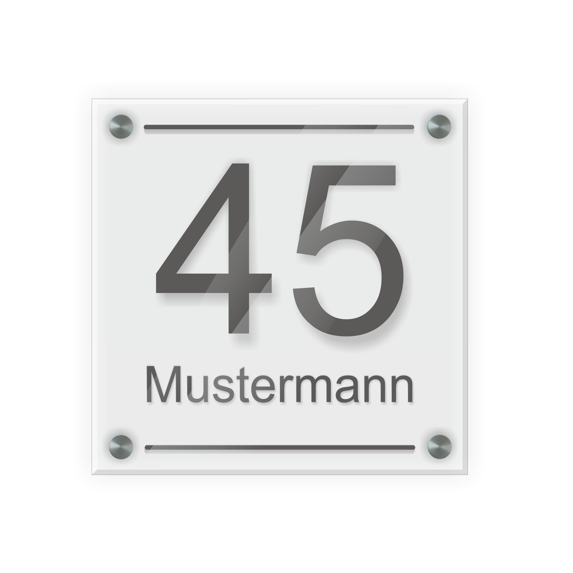 Personalisiertes Türschild | Design 3 |  Hausnummer und Wunschtext | aus Acrylglas 20x20 cm inkl. Aluminium-Abstandshalter