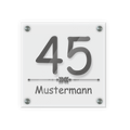 Personalisiertes Türschild | Design 4 |  Hausnummer und Wunschtext | aus Acrylglas 20x20 cm inkl. Aluminium-Abstandshalter