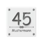 Personalisiertes Türschild | Design 4 |  Hausnummer und Wunschtext | aus Acrylglas 20x20 cm inkl. Aluminium-Abstandshalter