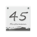 Personalisiertes Türschild | Design 6 |  Hausnummer und Wunschtext | aus Acrylglas 20x20 cm inkl. Aluminium-Abstandshalter