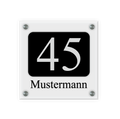 Personalisiertes Türschild | Design 7 |  Hausnummer und Wunschtext | aus Acrylglas 20x20 cm inkl. Aluminium-Abstandshalter