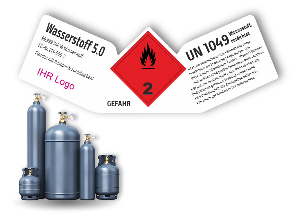 Wasserstoff 5.0 UN 1049 | Gefahrgut Kennzeichnung Aufkleber | ADR & DIN EN ISO | Personalisierung