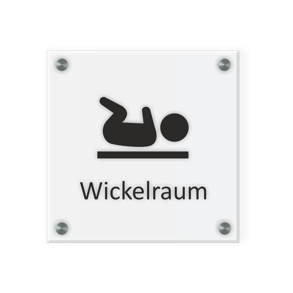 Wickelraum  Schild für WC | Design A | 15 cm x 15 cm Glas | Weiß, Schwarz, Anthrazit